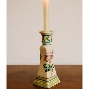 Vintage Oriental Accents Chinoiserie Floral  Porcelain 9” Retro Candle Holder